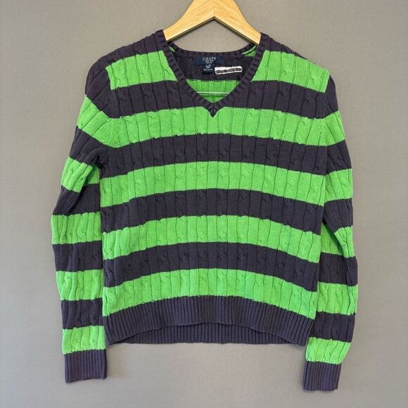 Chaps Ralph Lauren Women’s Striped Cable Knit V-Neck Sweater Size Petite Medium - Picture 1 of 7